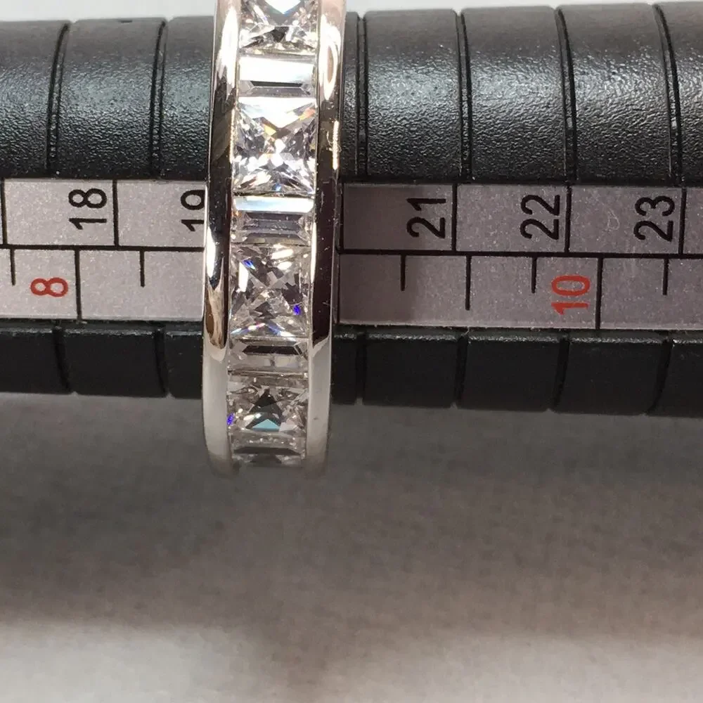 Radiant Rhodium On Sterling Silver Channel Set Cubic Zirconia 2mm Band Ring Sz 9